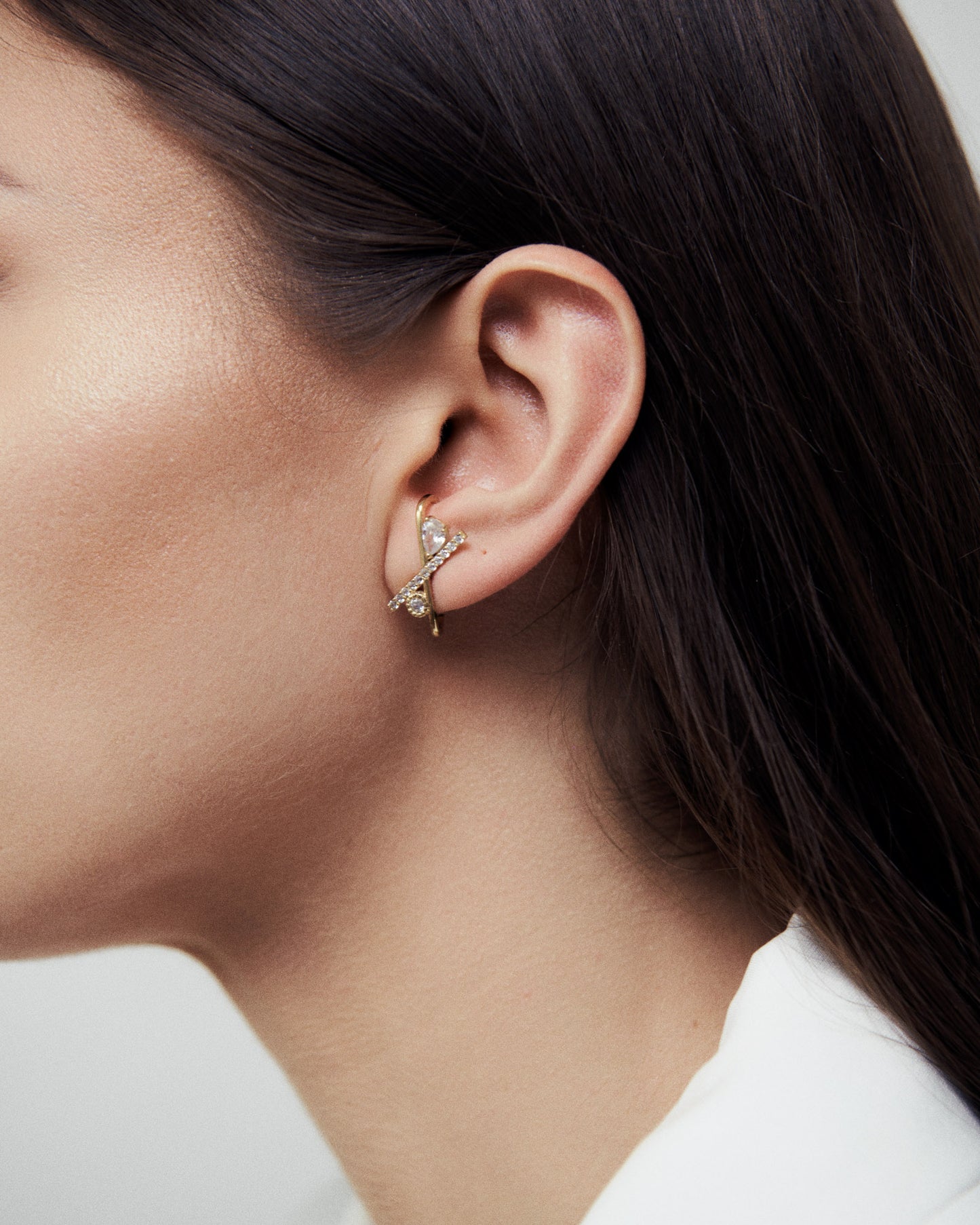 Kaia Pear Cut Stone Earlobe Cuff Earring